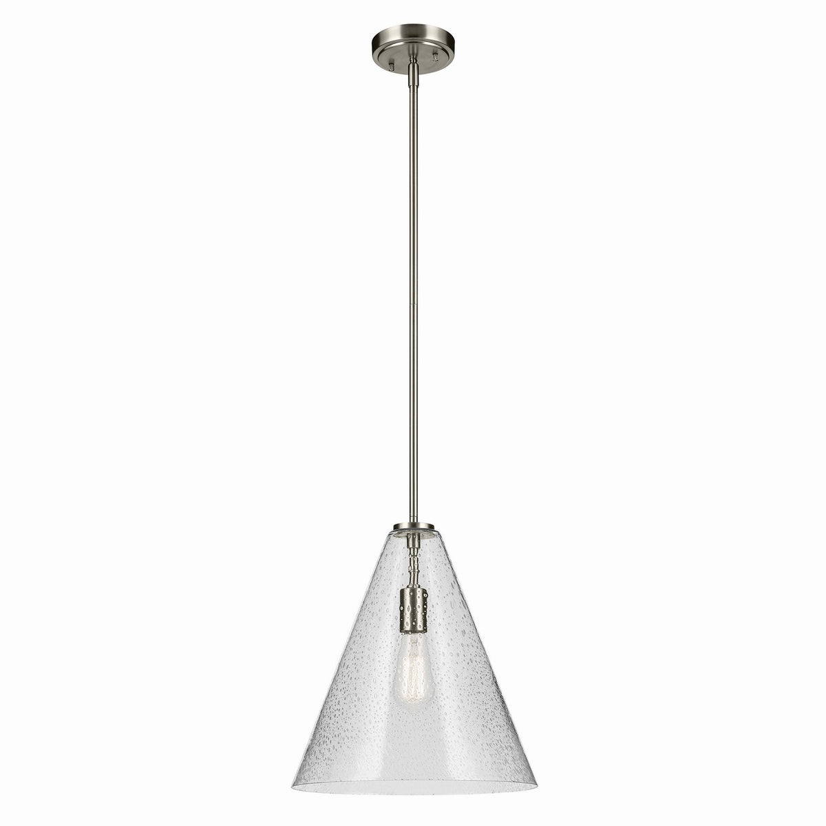 KICHLER 42200NICS Everly 15.5" 1-Light Cone Pendant With Clear Seeded Glass In Brushed Nickel