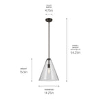 KICHLER 42200OZ Everly 15.5" 1-Light Cone Pendant With Clear Glass In Olde Bronze