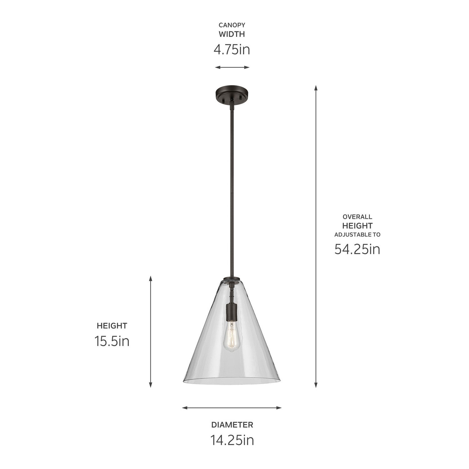 KICHLER 42200OZ Everly 15.5" 1-Light Cone Pendant With Clear Glass In Olde Bronze