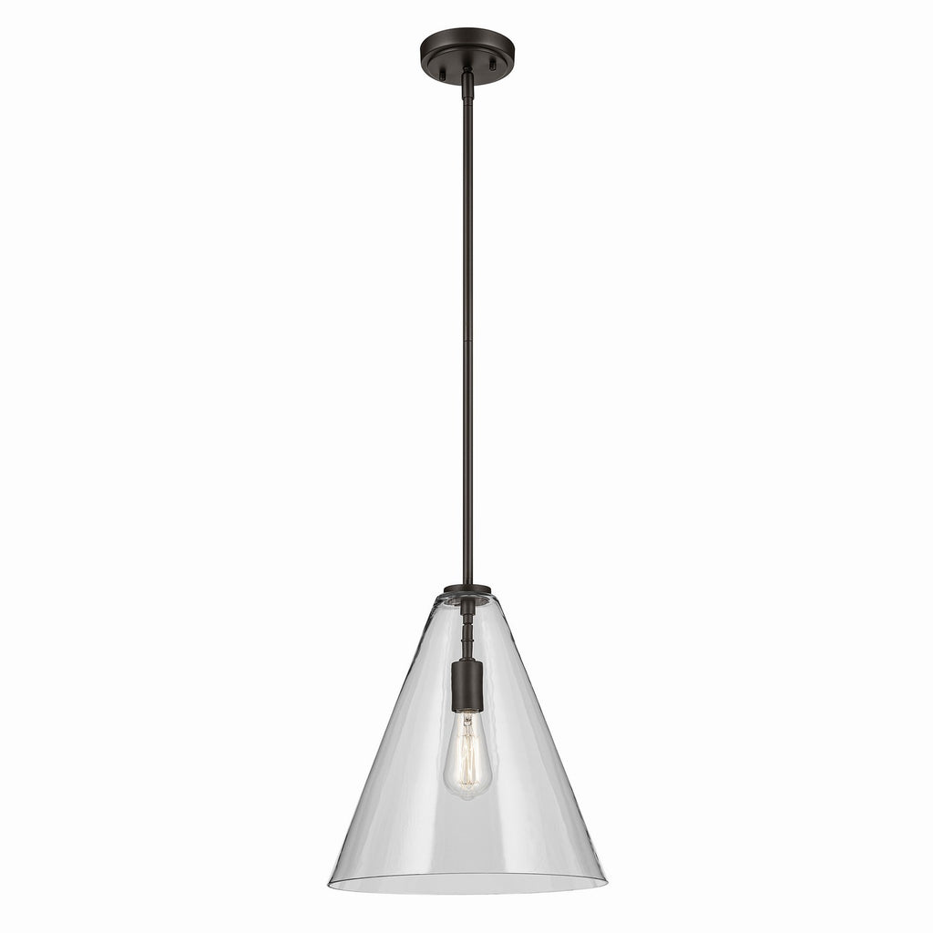 KICHLER 42200OZ Everly 15.5" 1-Light Cone Pendant With Clear Glass In Olde Bronze