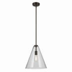 KICHLER 42200OZ Everly 15.5" 1-Light Cone Pendant With Clear Glass In Olde Bronze