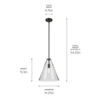 KICHLER 42200OZCS Everly 15.5" 1-Light Cone Pendant With Clear Seeded Glass In Olde Bronze