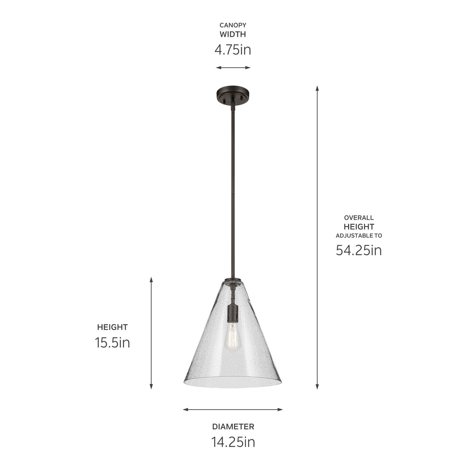KICHLER 42200OZCS Everly 15.5" 1-Light Cone Pendant With Clear Seeded Glass In Olde Bronze