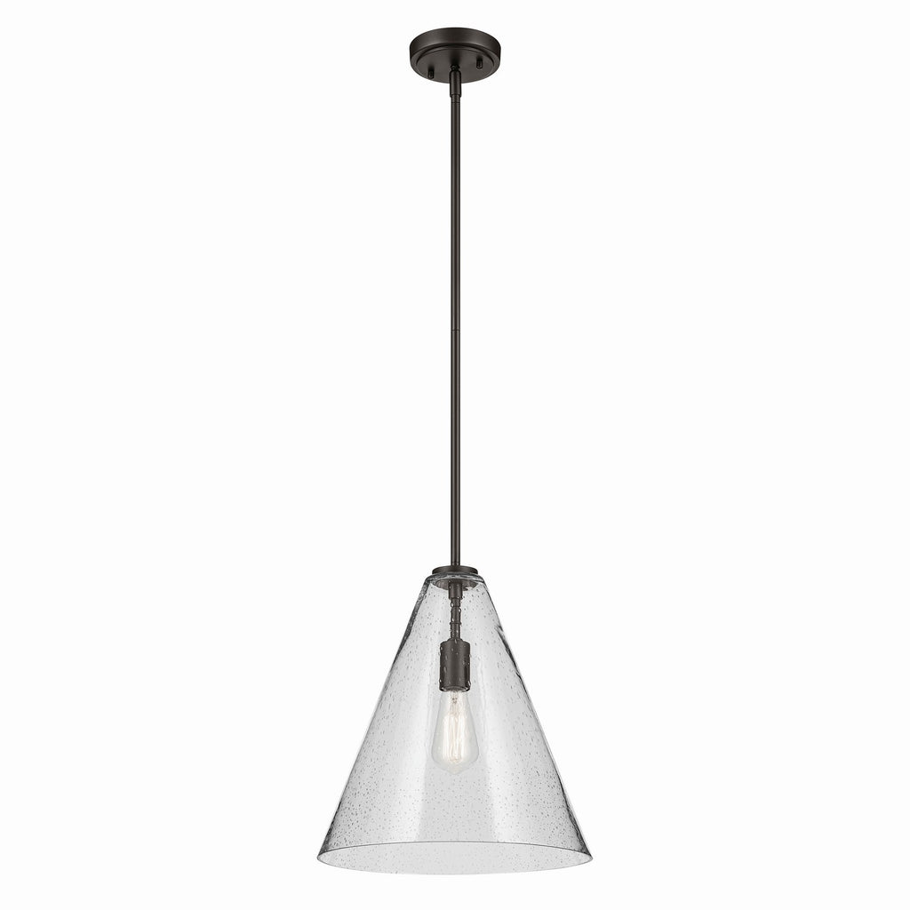 KICHLER 42200OZCS Everly 15.5" 1-Light Cone Pendant With Clear Seeded Glass In Olde Bronze