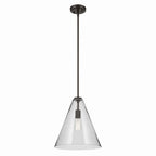 KICHLER 42200OZCS Everly 15.5" 1-Light Cone Pendant With Clear Seeded Glass In Olde Bronze