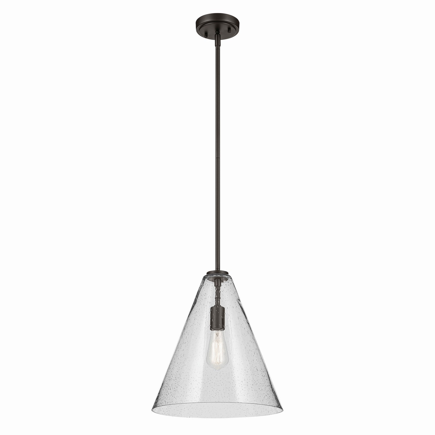 KICHLER 42200OZCS Everly 15.5" 1-Light Cone Pendant With Clear Seeded Glass In Olde Bronze
