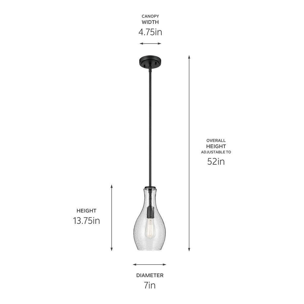 KICHLER 42456BKCS Everly 13.75" 1-Light Bell Pendant With Clear Seeded Glass In Black