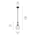 KICHLER 42456BKCS Everly 13.75" 1-Light Bell Pendant With Clear Seeded Glass In Black