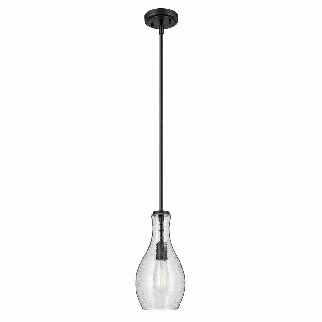 KICHLER 42456BKCS Everly 13.75" 1-Light Bell Pendant With Clear Seeded Glass In Black