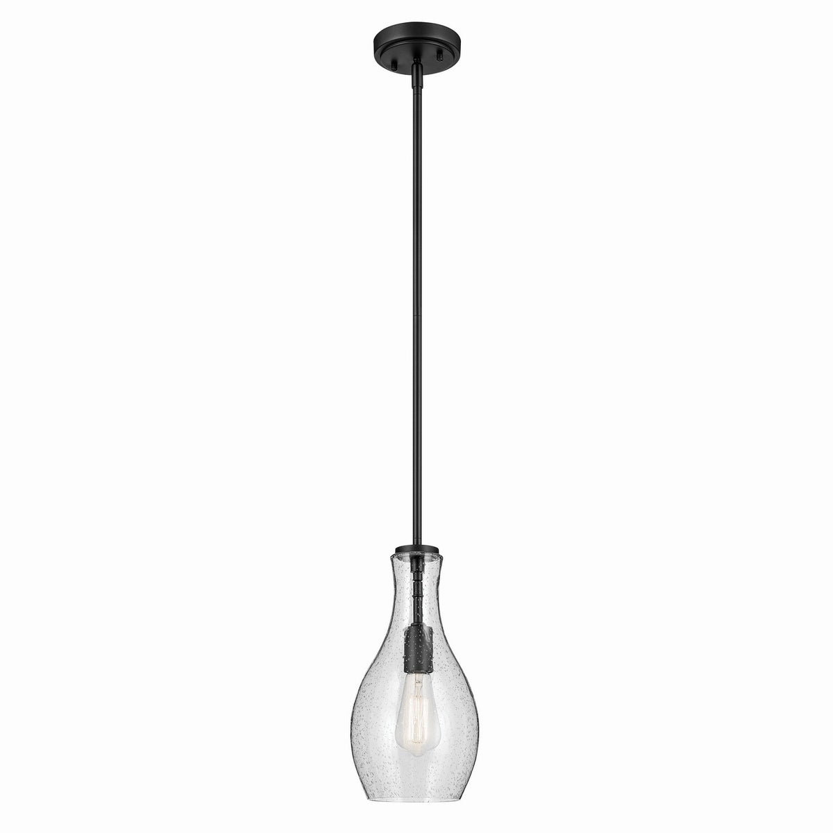 KICHLER 42456BKCS Everly 13.75" 1-Light Bell Pendant With Clear Seeded Glass In Black