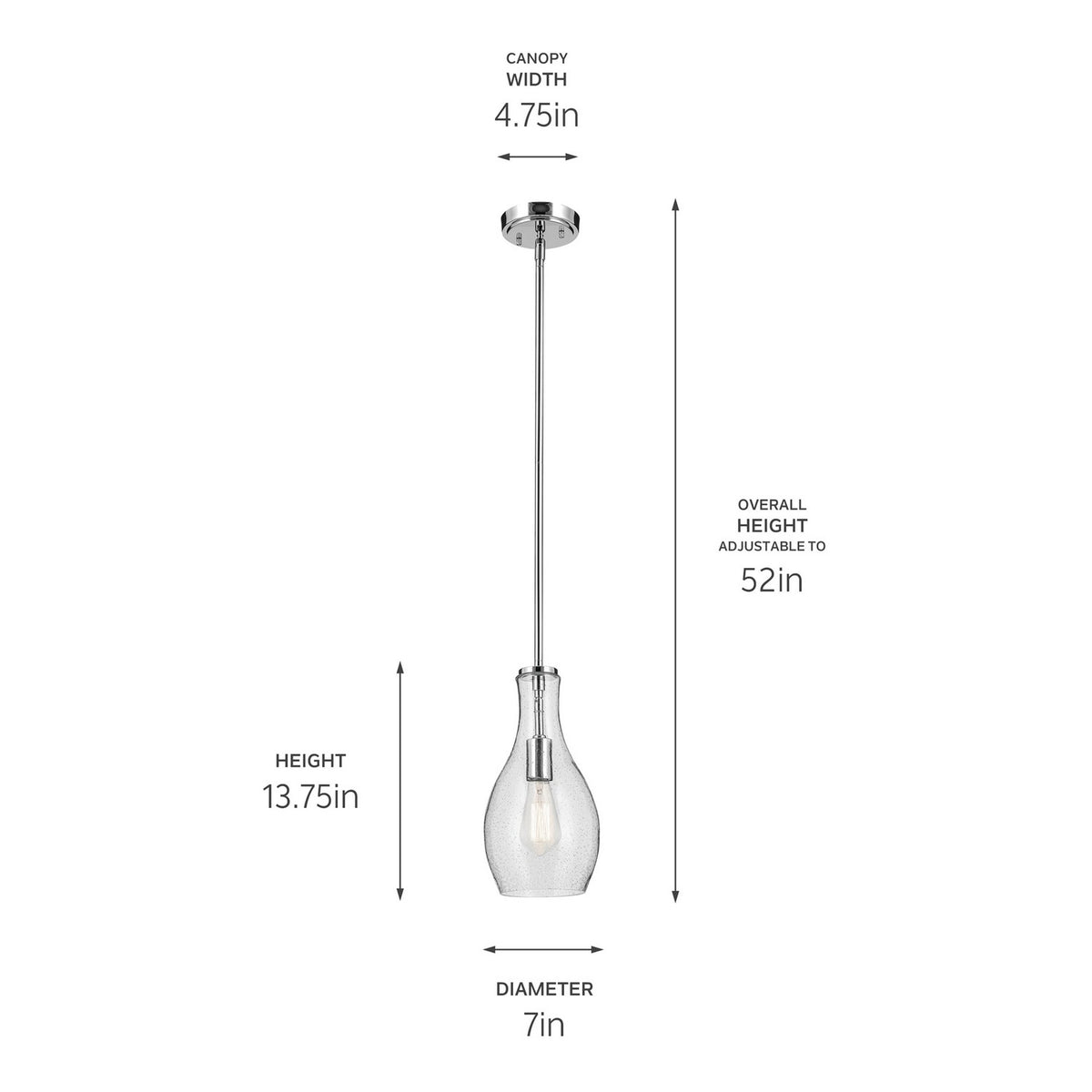 KICHLER 42456CHCS Everly 13.75" 1-Light Bell Pendant With Clear Seeded Glass In Chrome