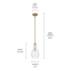 KICHLER 42456NBRCS Everly 13.75" 1-Light Bell Pendant With Clear Seeded Glass In Brushed Natural Brass
