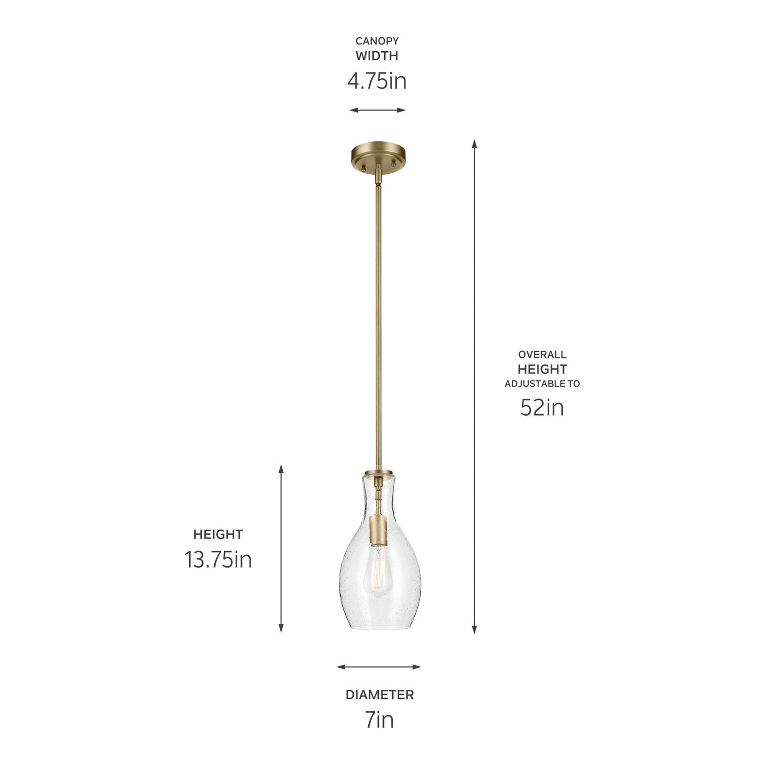 KICHLER 42456NBRCS Everly 13.75" 1-Light Bell Pendant With Clear Seeded Glass In Brushed Natural Brass