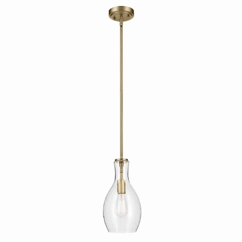 KICHLER 42456NBRCS Everly 13.75" 1-Light Bell Pendant With Clear Seeded Glass In Brushed Natural Brass
