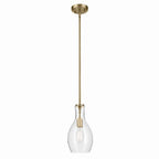 KICHLER 42456NBRCS Everly 13.75" 1-Light Bell Pendant With Clear Seeded Glass In Brushed Natural Brass