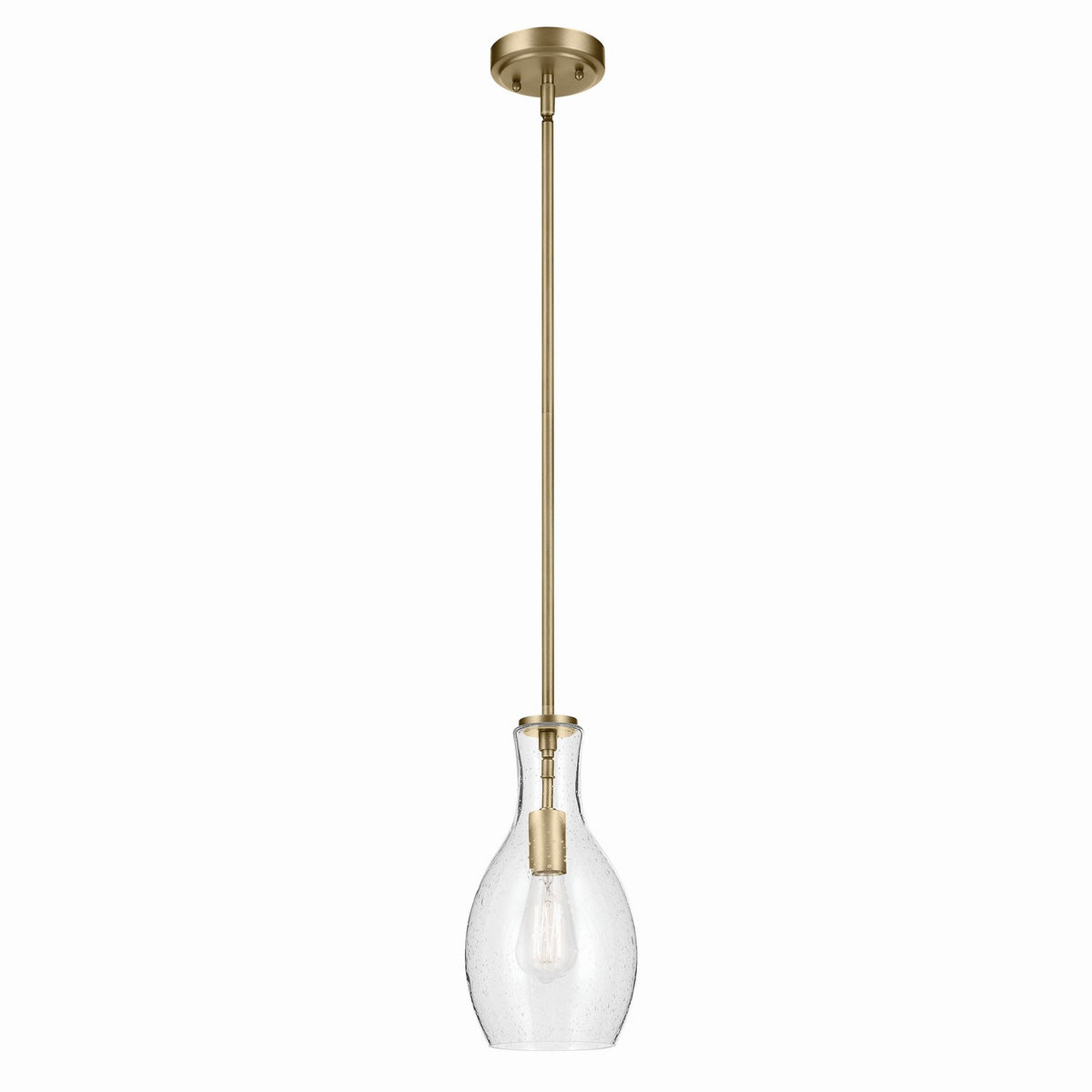 KICHLER 42456NBRCS Everly 13.75" 1-Light Bell Pendant With Clear Seeded Glass In Brushed Natural Brass