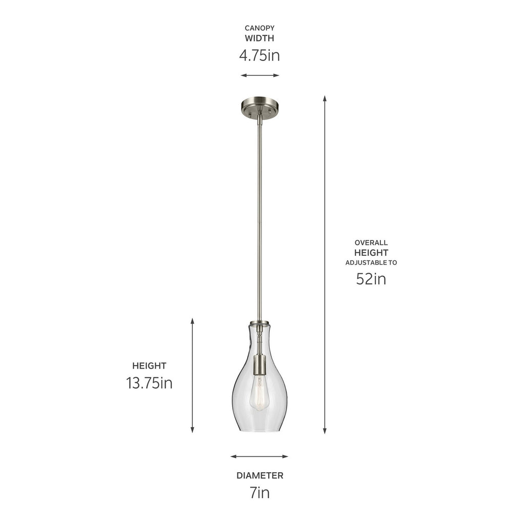 KICHLER 42456NI Everly 13.75" 1-Light Bell Pendant With Clear Glass In Brushed Nickel