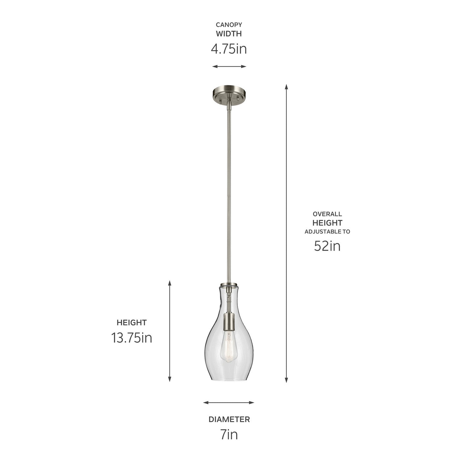 KICHLER 42456NI Everly 13.75" 1-Light Bell Pendant With Clear Glass In Brushed Nickel