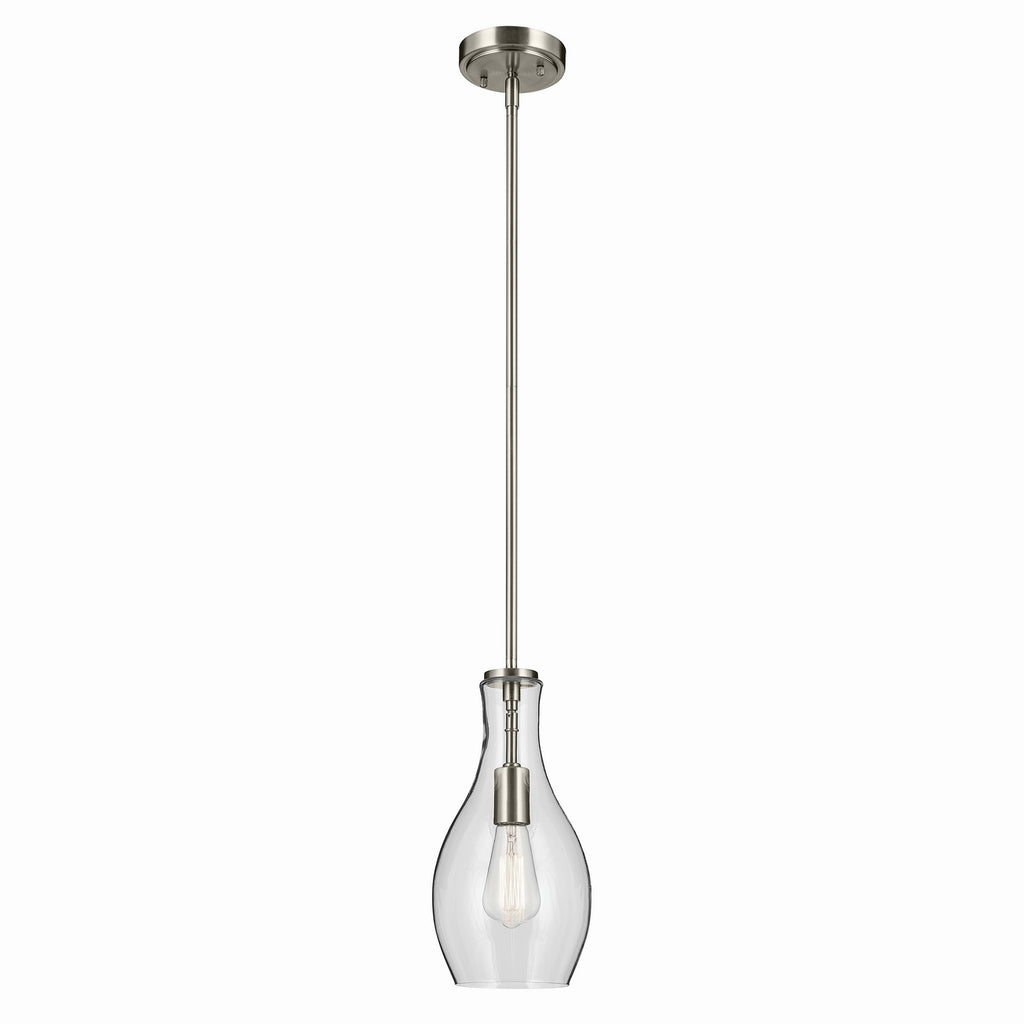 KICHLER 42456NI Everly 13.75" 1-Light Bell Pendant With Clear Glass In Brushed Nickel