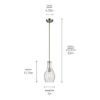 KICHLER 42456NICS Everly 13.75" 1-Light Bell Pendant With Clear Seeded Glass In Brushed Nickel