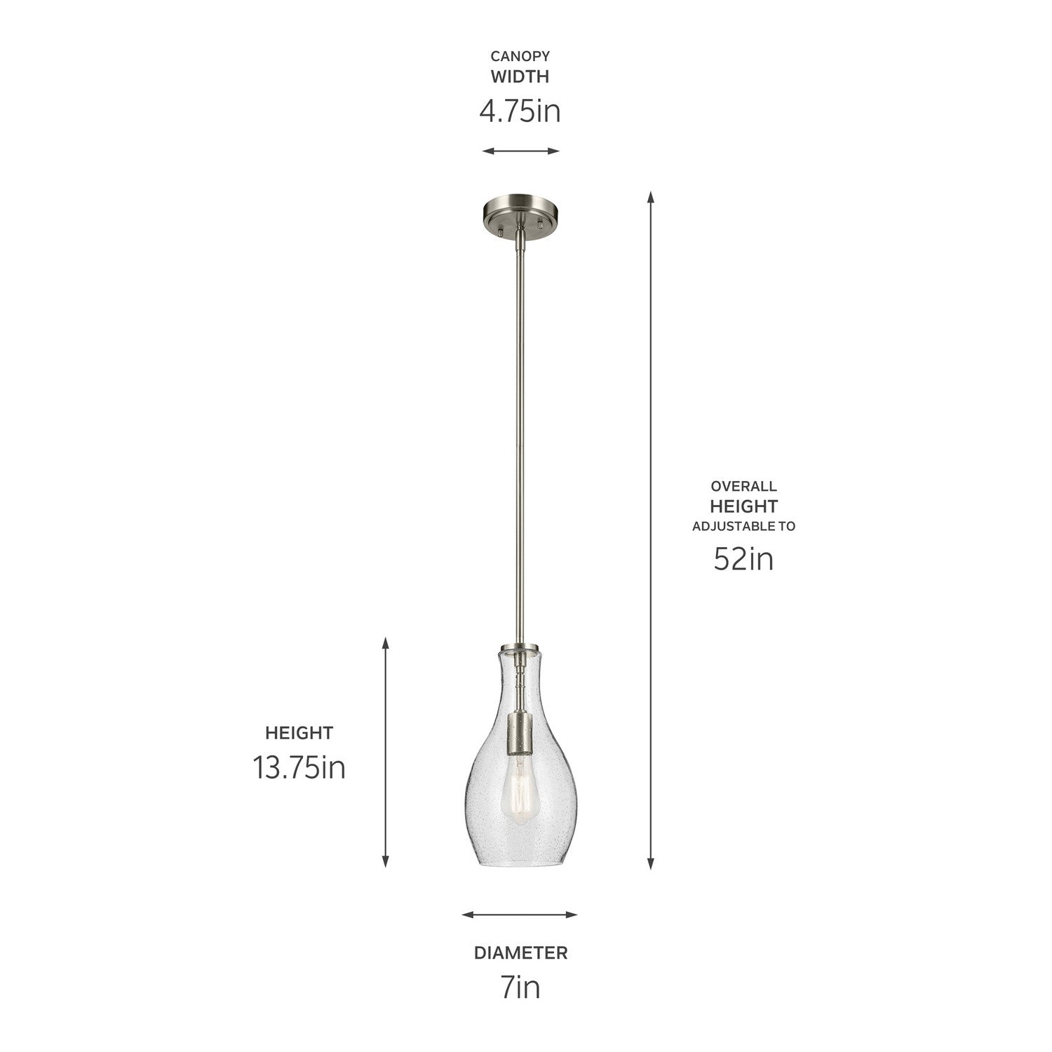 KICHLER 42456NICS Everly 13.75" 1-Light Bell Pendant With Clear Seeded Glass In Brushed Nickel