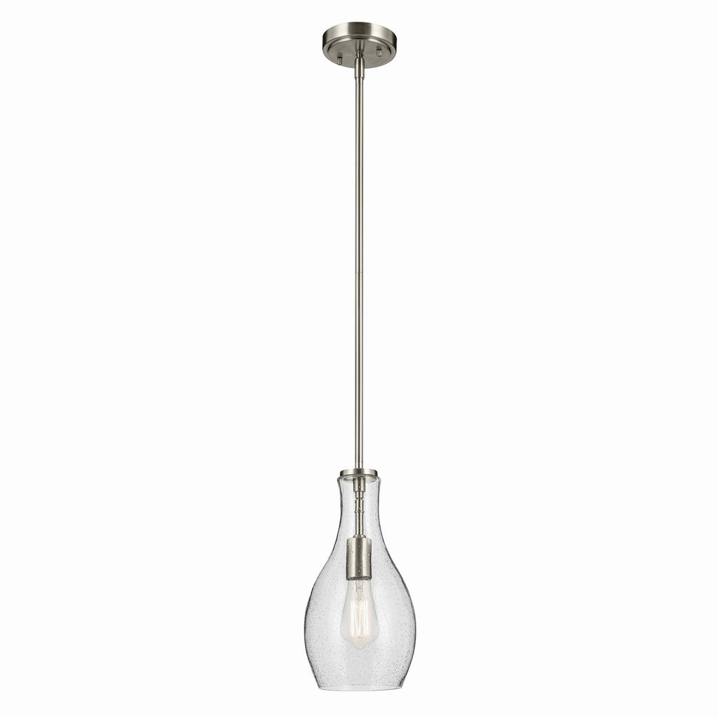 KICHLER 42456NICS Everly 13.75" 1-Light Bell Pendant With Clear Seeded Glass In Brushed Nickel