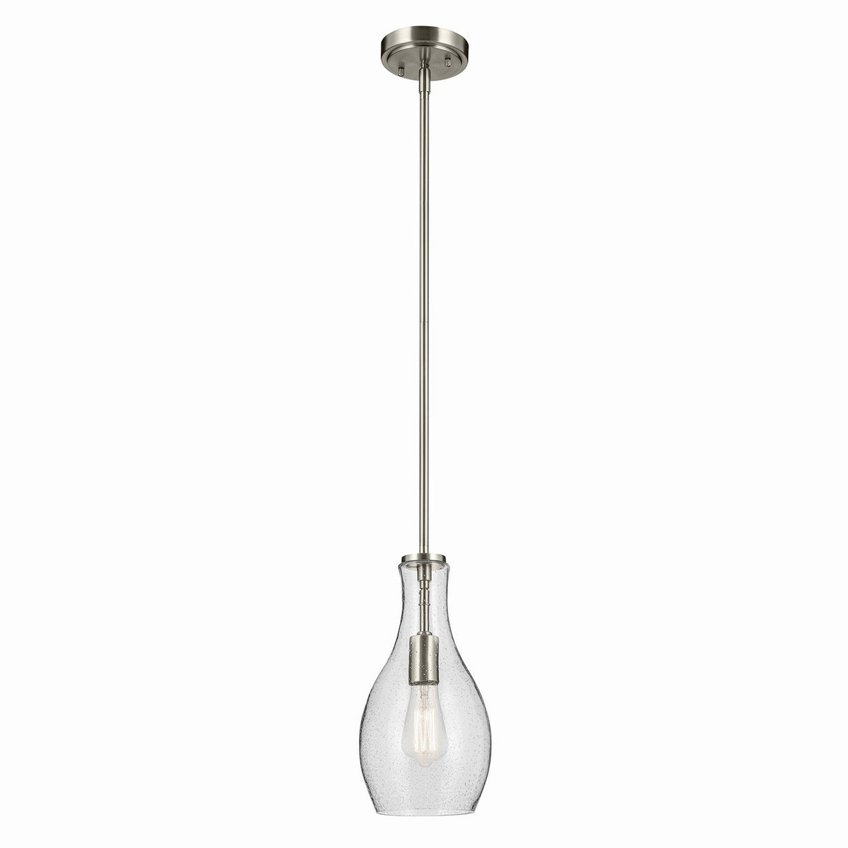 KICHLER 42456NICS Everly 13.75" 1-Light Bell Pendant With Clear Seeded Glass In Brushed Nickel