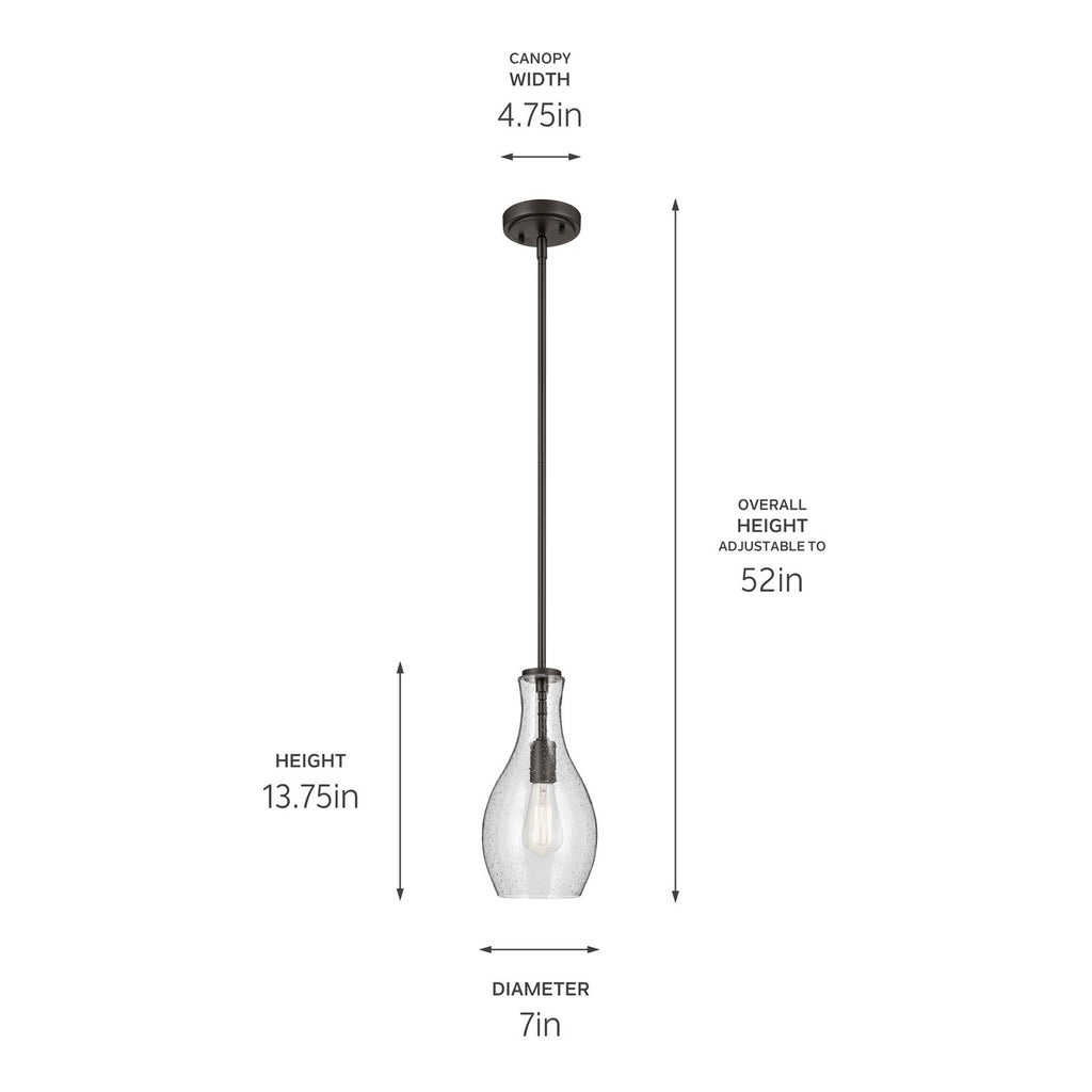 KICHLER 42456OZCS Everly 13.75" 1-Light Bell Pendant With Clear Seeded Glass In Olde Bronze