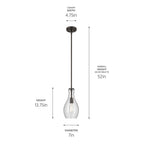 KICHLER 42456OZCS Everly 13.75" 1-Light Bell Pendant With Clear Seeded Glass In Olde Bronze
