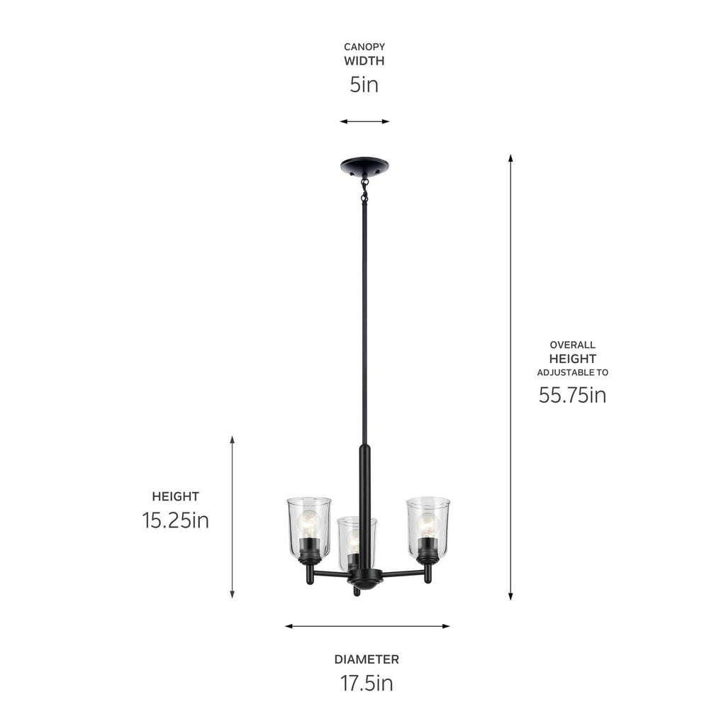 KICHLER 43670BKCLR Shailene 15.25" 3-Light Mini Chandelier With Clear Glass In Black