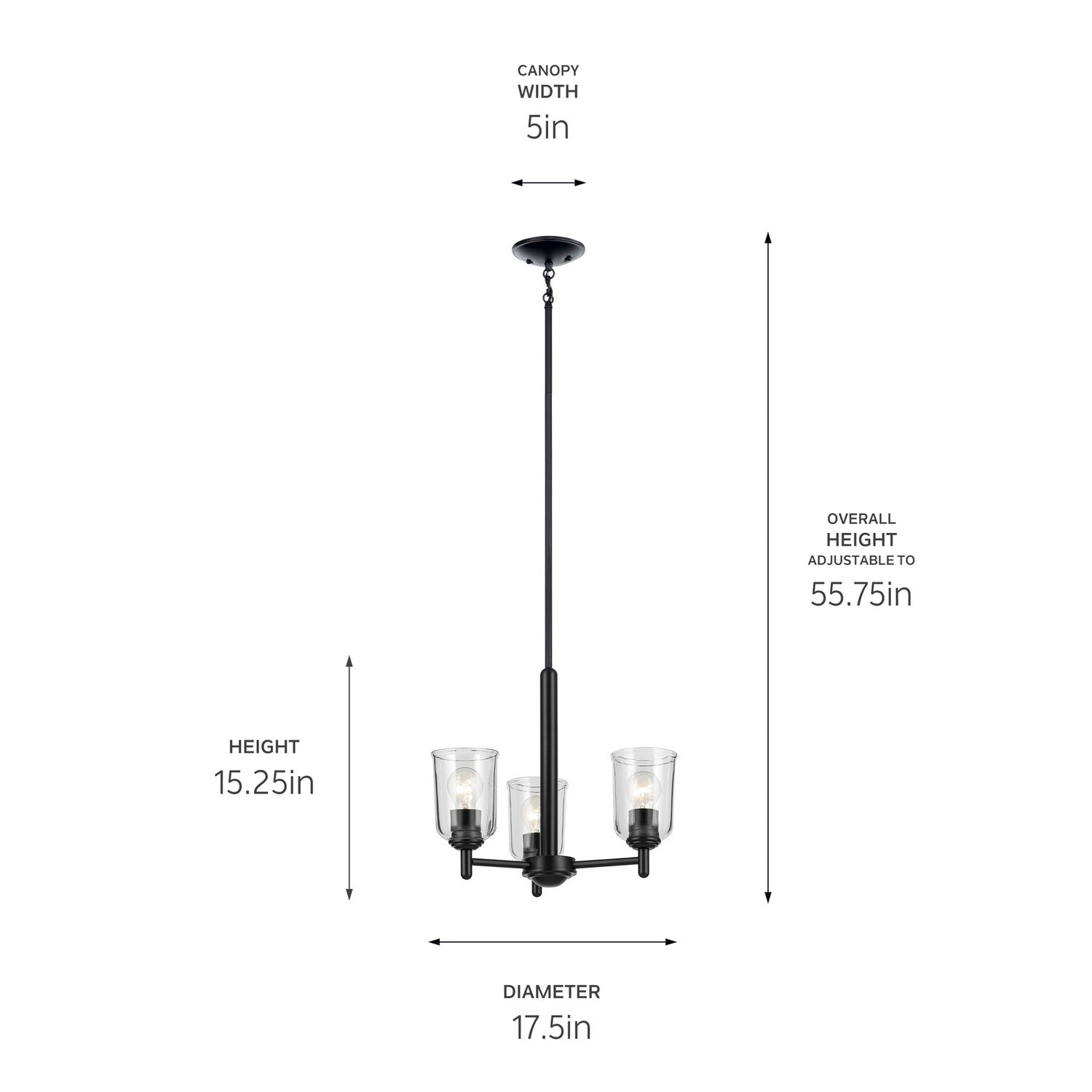 KICHLER 43670BKCLR Shailene 15.25" 3-Light Mini Chandelier With Clear Glass In Black