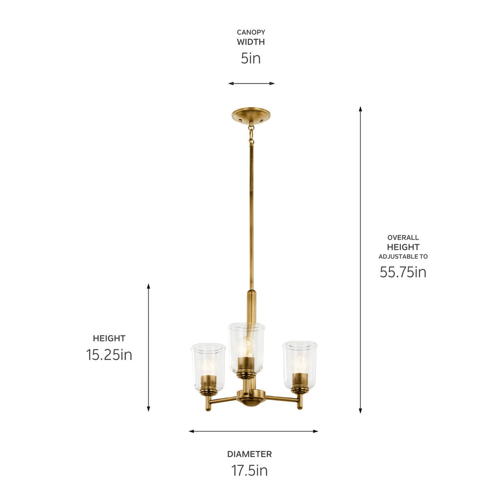 KICHLER 43670NBRCLR Shailene 15.25" 3-Light Mini Chandelier With Clear Glass In Natural Brass