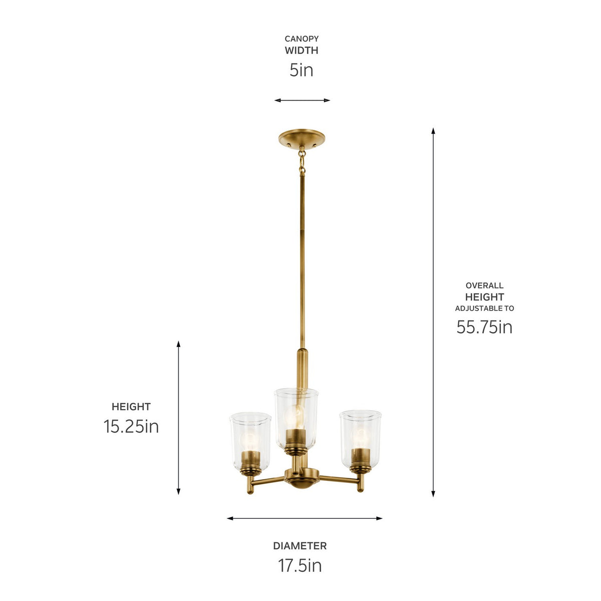 KICHLER 43670NBRCLR Shailene 15.25" 3-Light Mini Chandelier With Clear Glass In Natural Brass