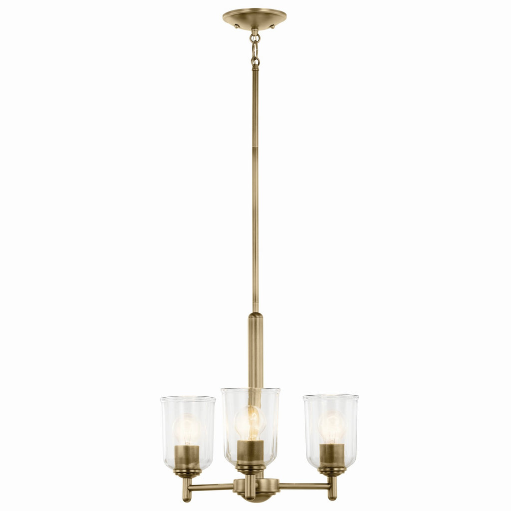 KICHLER 43670NBRCLR Shailene 15.25" 3-Light Mini Chandelier With Clear Glass In Natural Brass