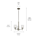 KICHLER 43670NICLR Shailene 15.25" 3-Light Mini Chandelier With Clear Glass In Brushed Nickel