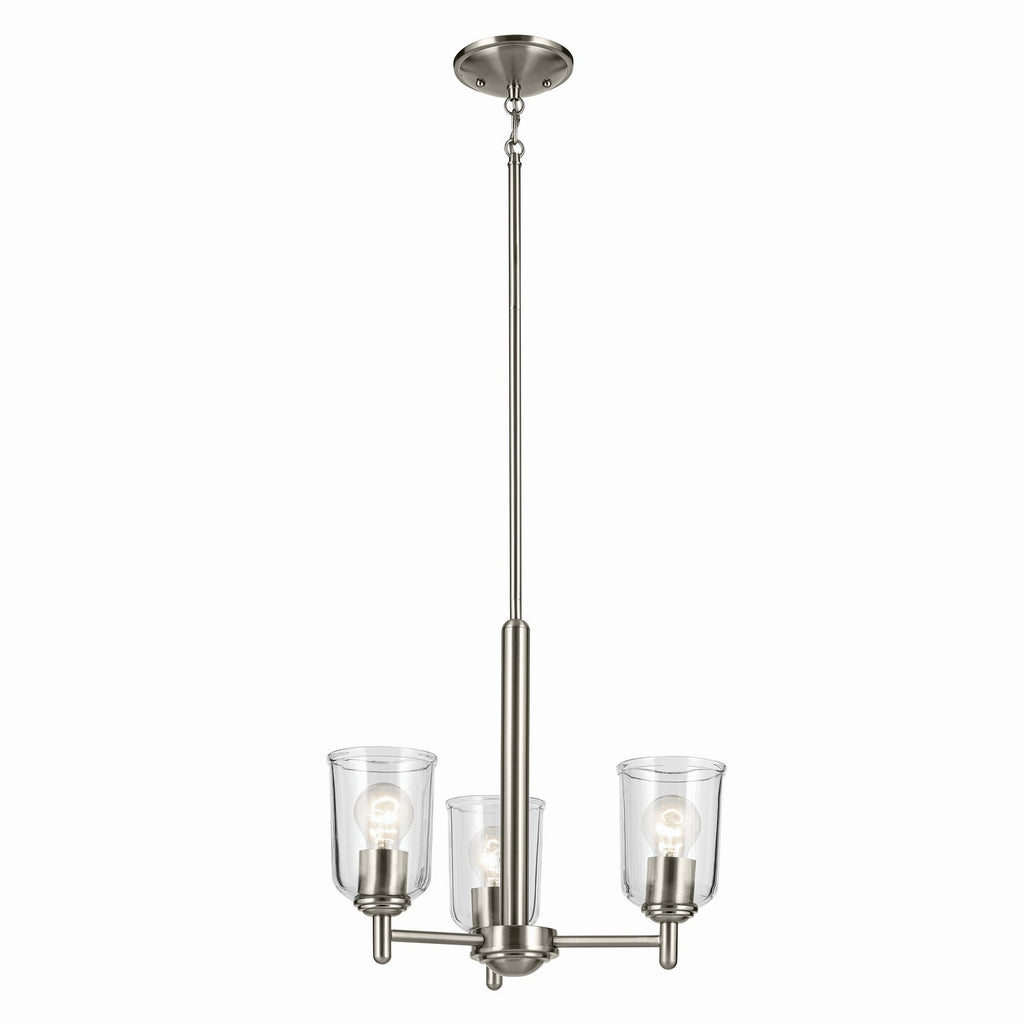 KICHLER 43670NICLR Shailene 15.25" 3-Light Mini Chandelier With Clear Glass In Brushed Nickel