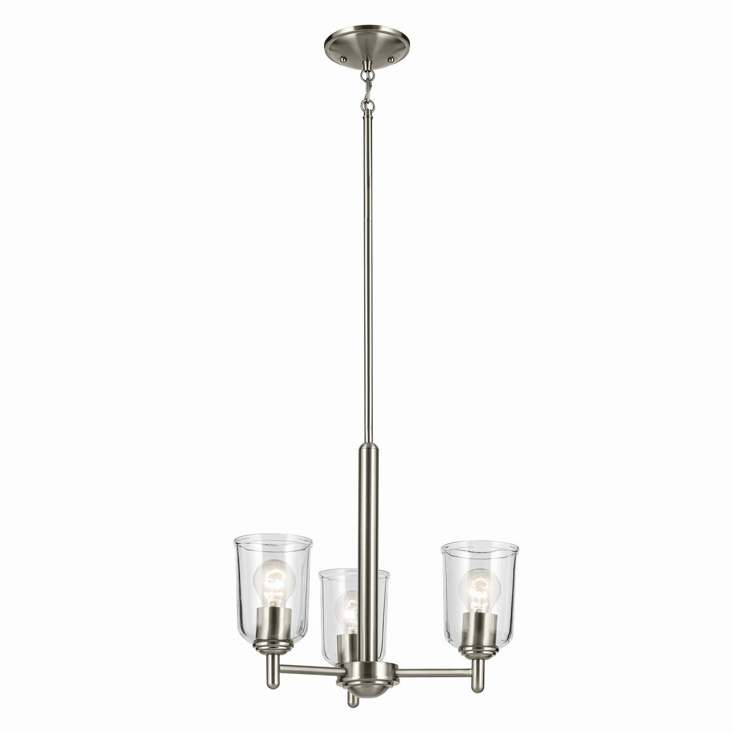 KICHLER 43670NICLR Shailene 15.25" 3-Light Mini Chandelier With Clear Glass In Brushed Nickel