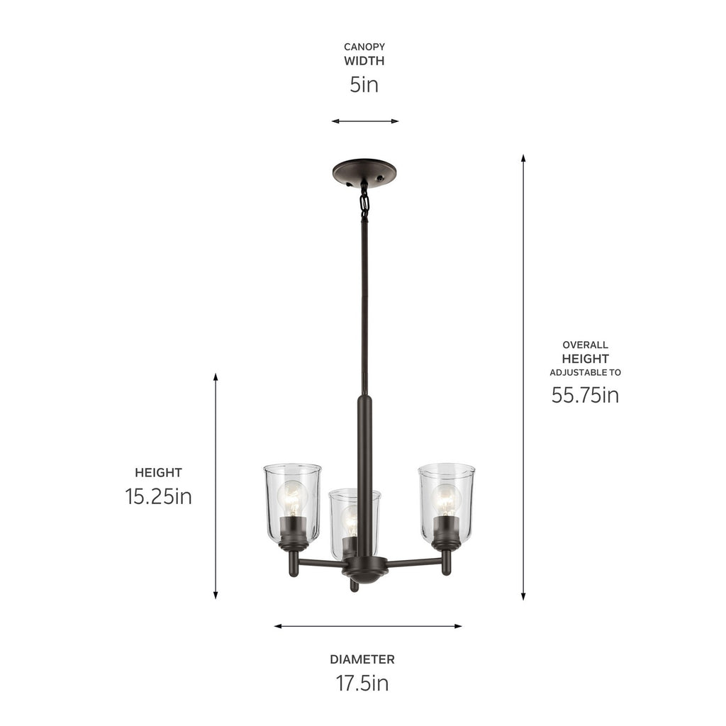KICHLER 43670OZCLR Shailene 15.25" 3-Light Mini Chandelier With Clear Glass In Olde Bronze