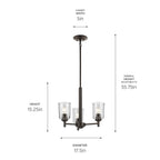 KICHLER 43670OZCLR Shailene 15.25" 3-Light Mini Chandelier With Clear Glass In Olde Bronze
