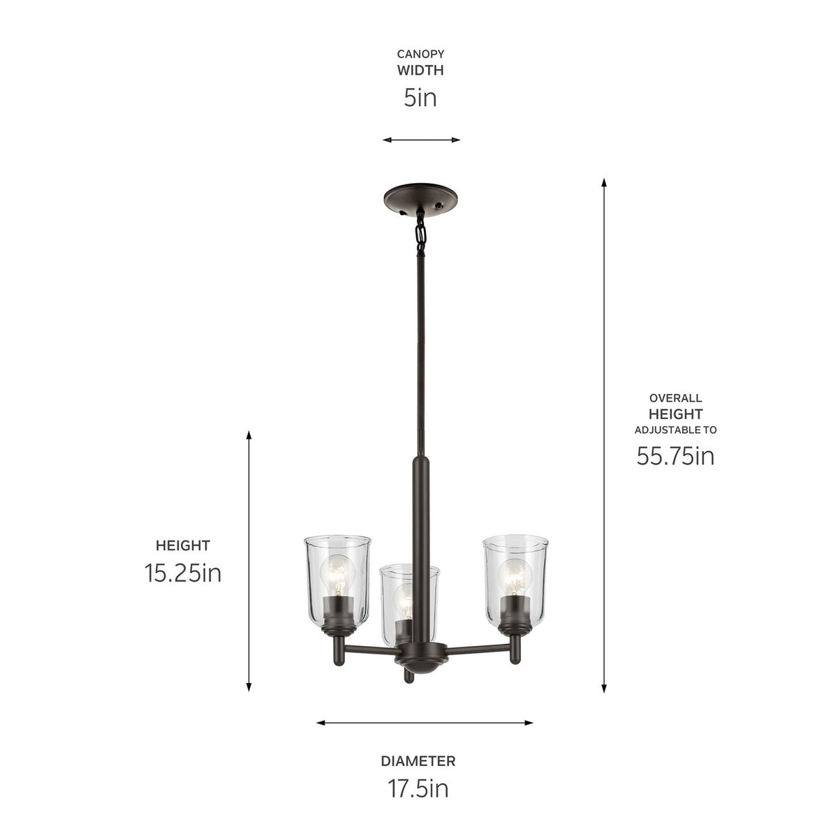 KICHLER 43670OZCLR Shailene 15.25" 3-Light Mini Chandelier With Clear Glass In Olde Bronze