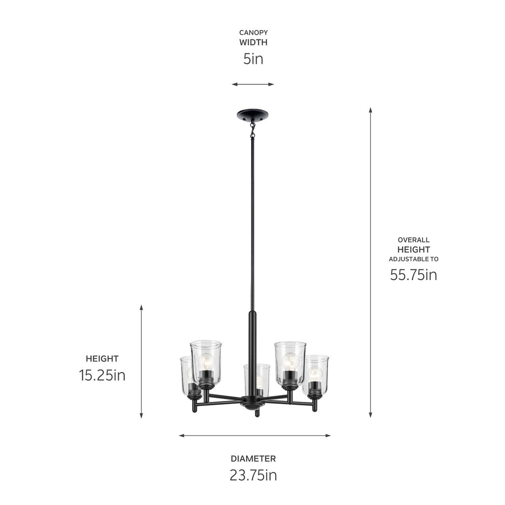 KICHLER 43671BKCLR Shailene 15.25" 5-Light Chandelier With Clear Glass In Black