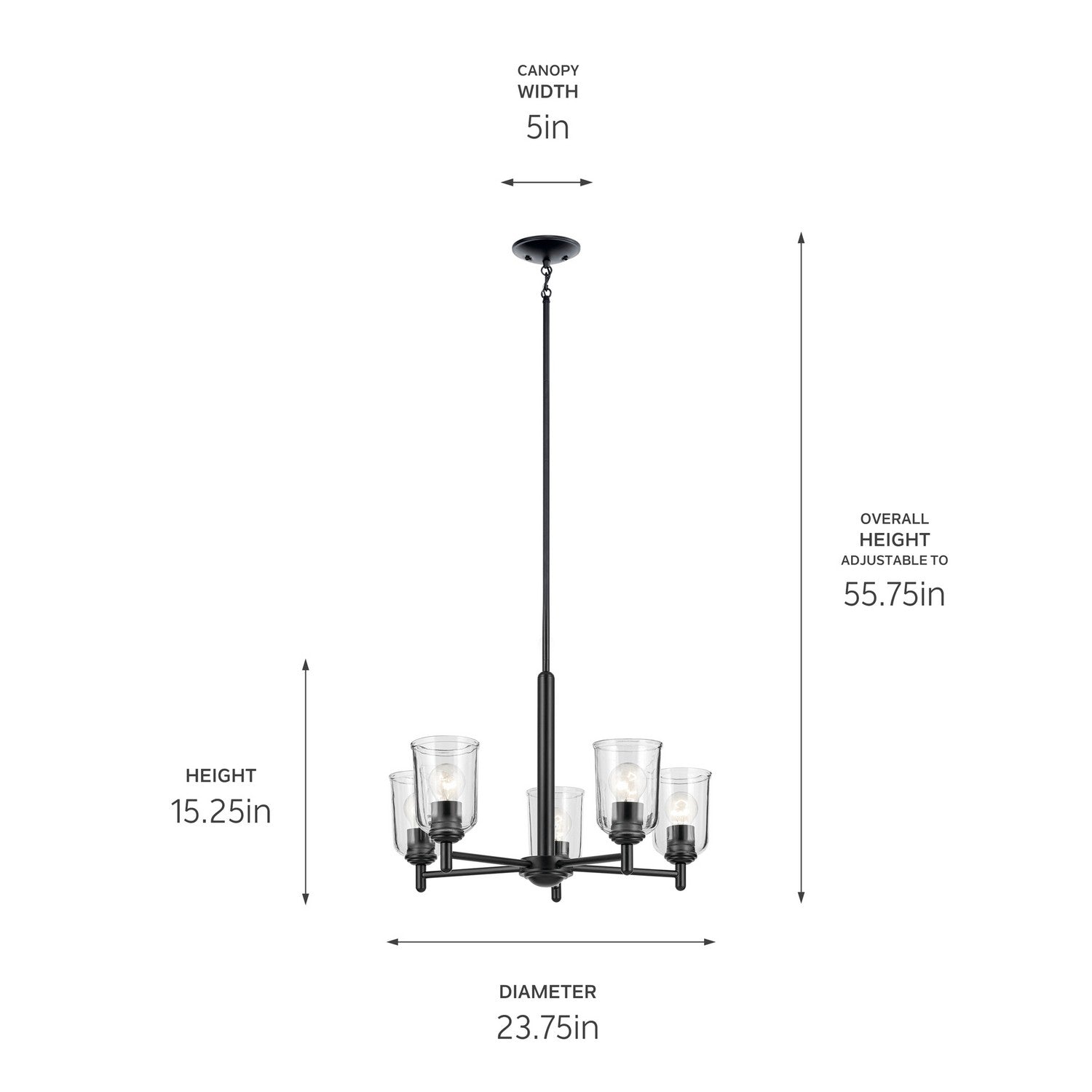 KICHLER 43671BKCLR Shailene 15.25" 5-Light Chandelier With Clear Glass In Black