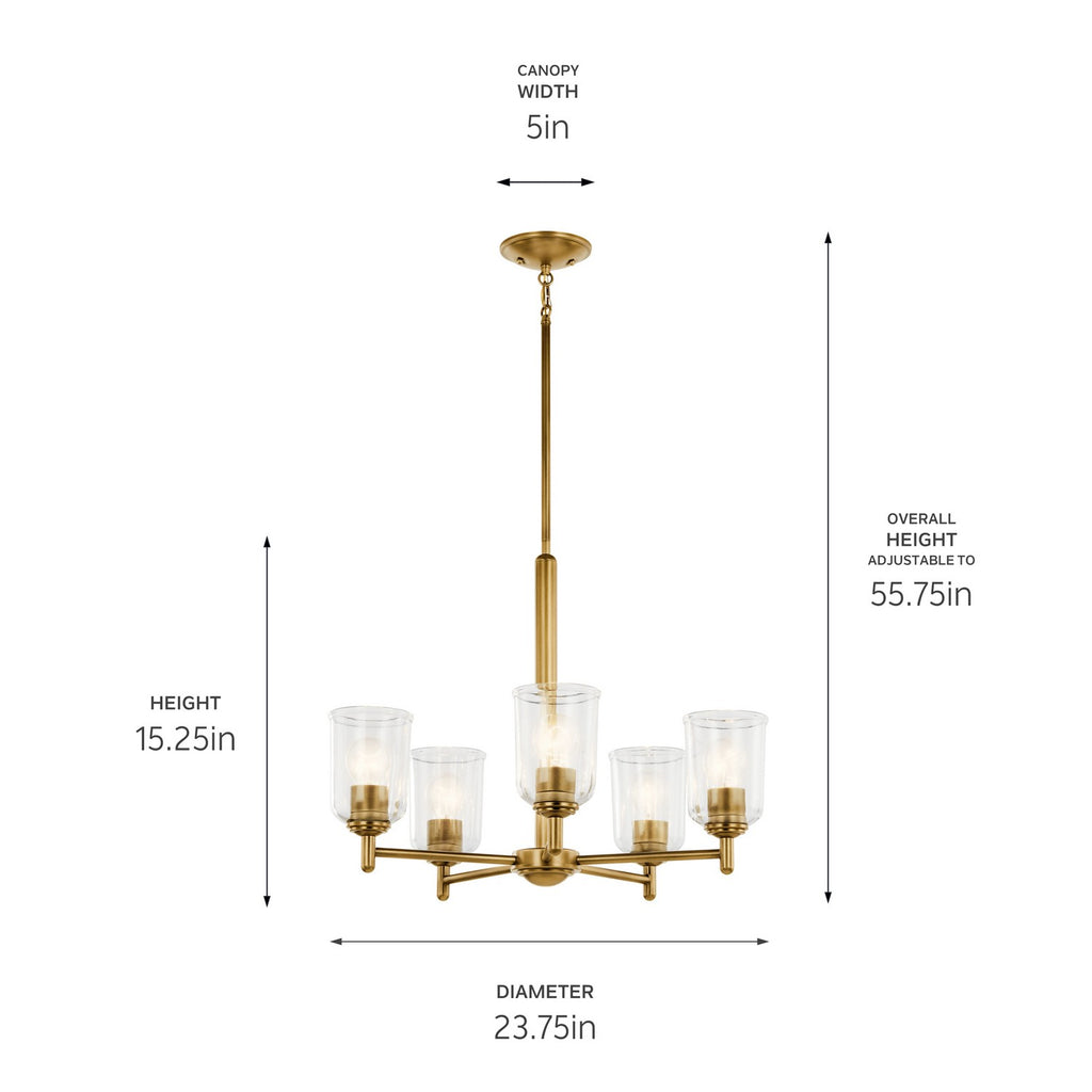 KICHLER 43671NBRCLR Shailene 15.25" 5-Light Chandelier With Clear Glass In Natural Brass