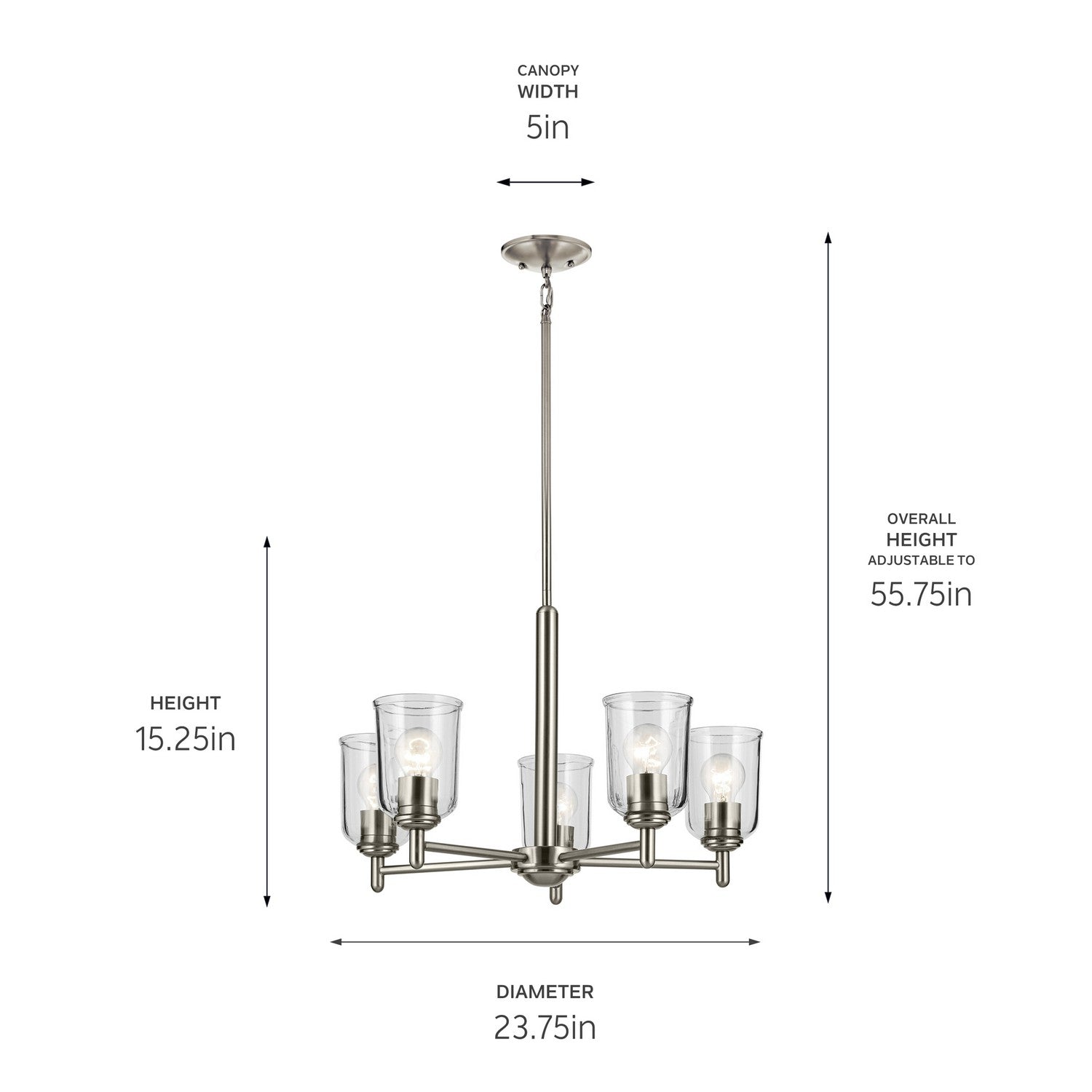 KICHLER 43671NICLR Shailene 15.25" 5-Light Chandelier With Clear Glass In Brushed Nickel