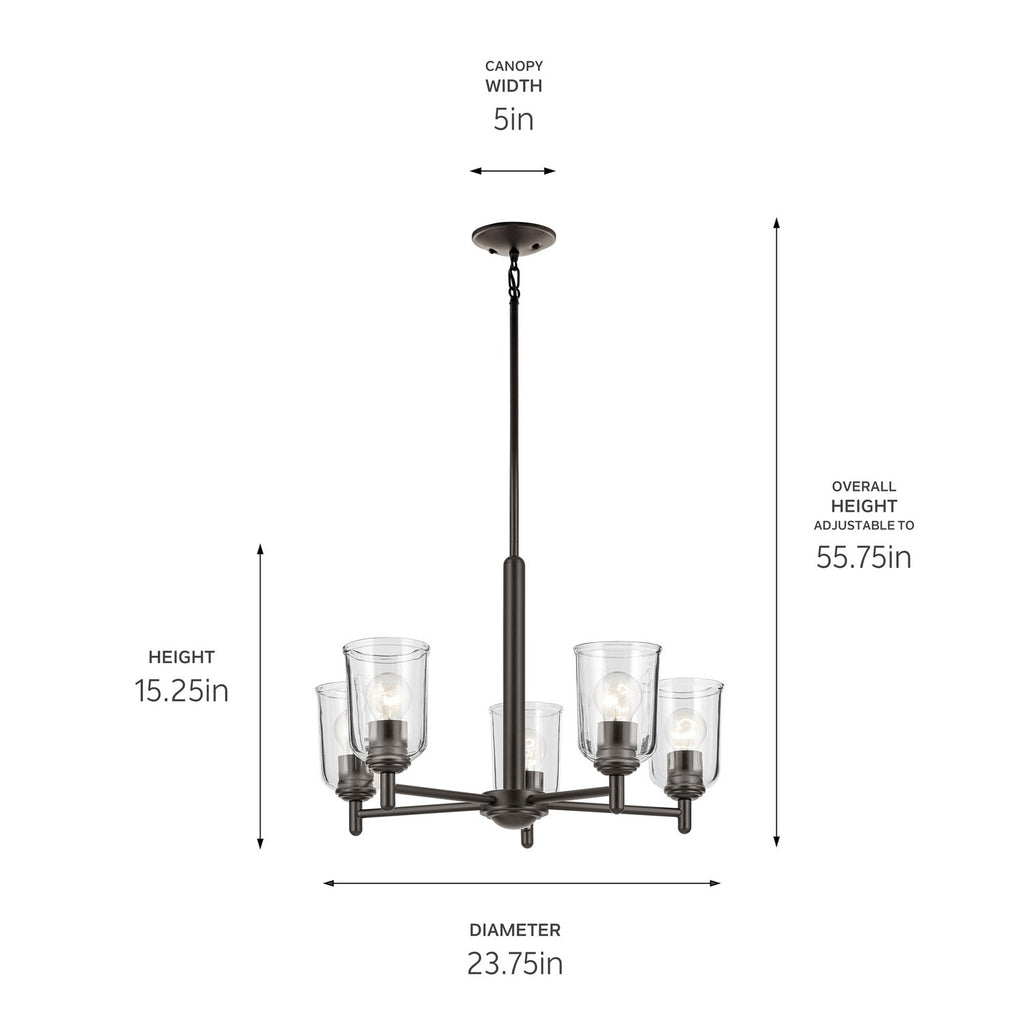 KICHLER 43671OZCLR Shailene 15.25" 5-Light Chandelier With Clear Glass In Olde Bronze