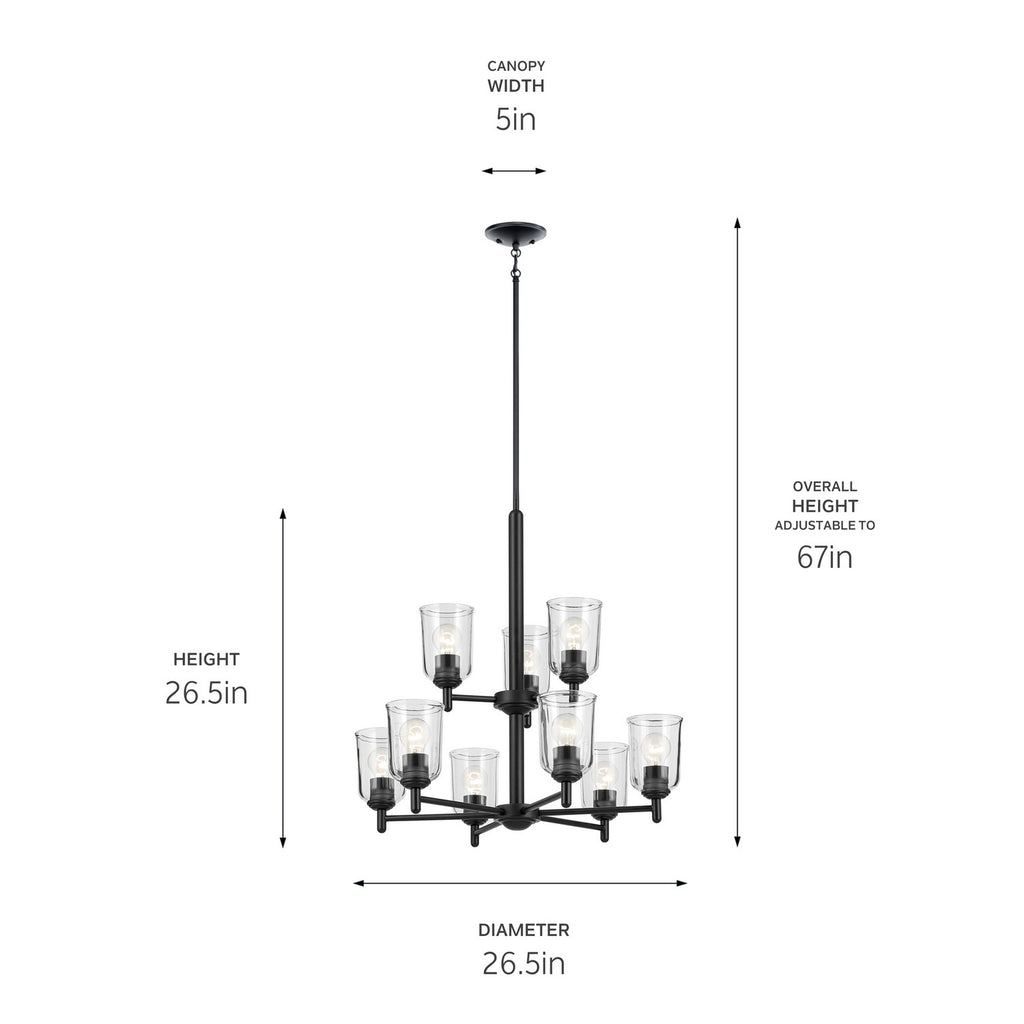 KICHLER 43672BKCLR Shailene 26.5" 9-Light 2-Tier Chandelier With Clear Glass In Black
