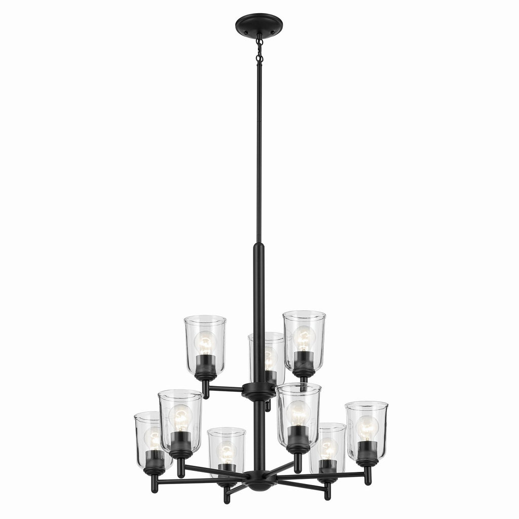 KICHLER 43672BKCLR Shailene 26.5" 9-Light 2-Tier Chandelier With Clear Glass In Black