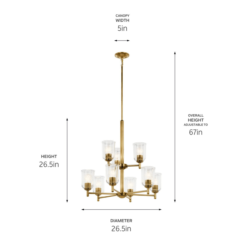 KICHLER 43672NBRCLR Shailene 26.5" 9-Light 2-Tier Chandelier With Clear Glass In Natural Brass
