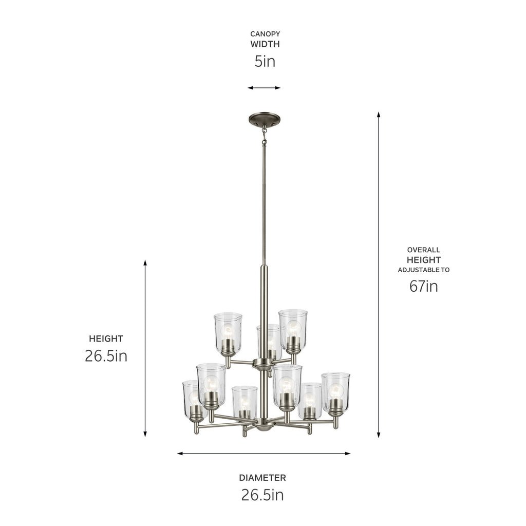 KICHLER 43672NICLR Shailene 26.5" 9-Light 2-Tier Chandelier With Clear Glass In Brushed Nickel