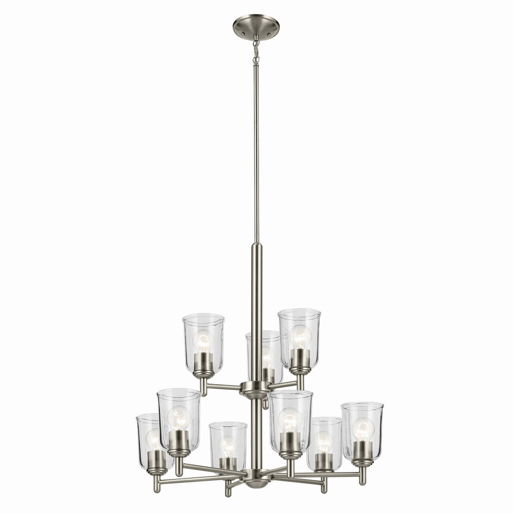 KICHLER 43672NICLR Shailene 26.5" 9-Light 2-Tier Chandelier With Clear Glass In Brushed Nickel